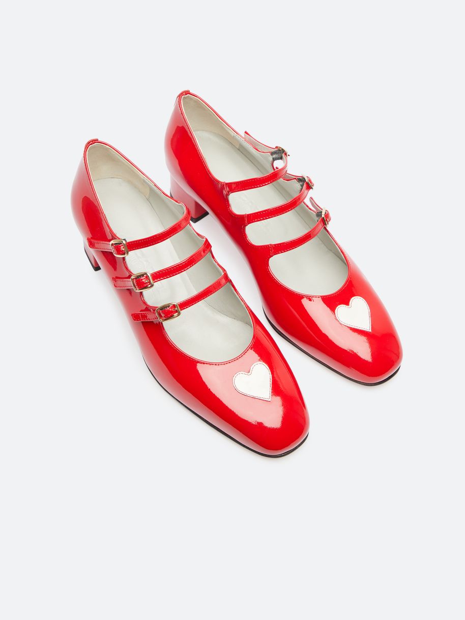 KINA red patent leather and white heart mary janes | Carel Paris Shoes