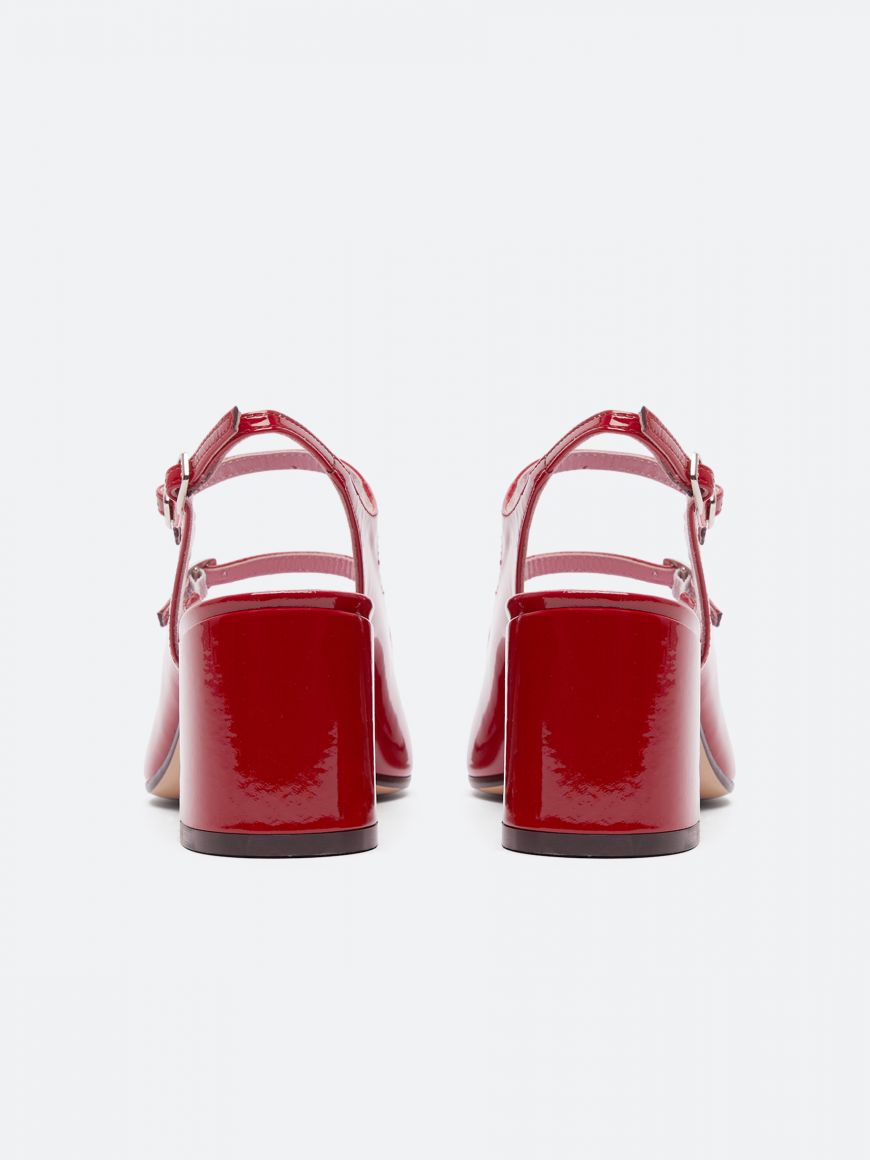 Peche Red Patent Leather Mary Jane Slingback Pumps | Carel 38 / Red