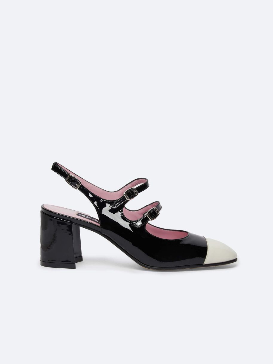 PAPAYA Ivory and black patent leather slingback Mary Janes | Carel Paris Shoes