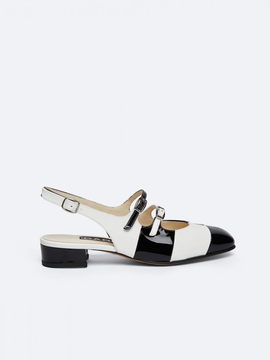 PECHE black and white patent leather slingback Mary Janes