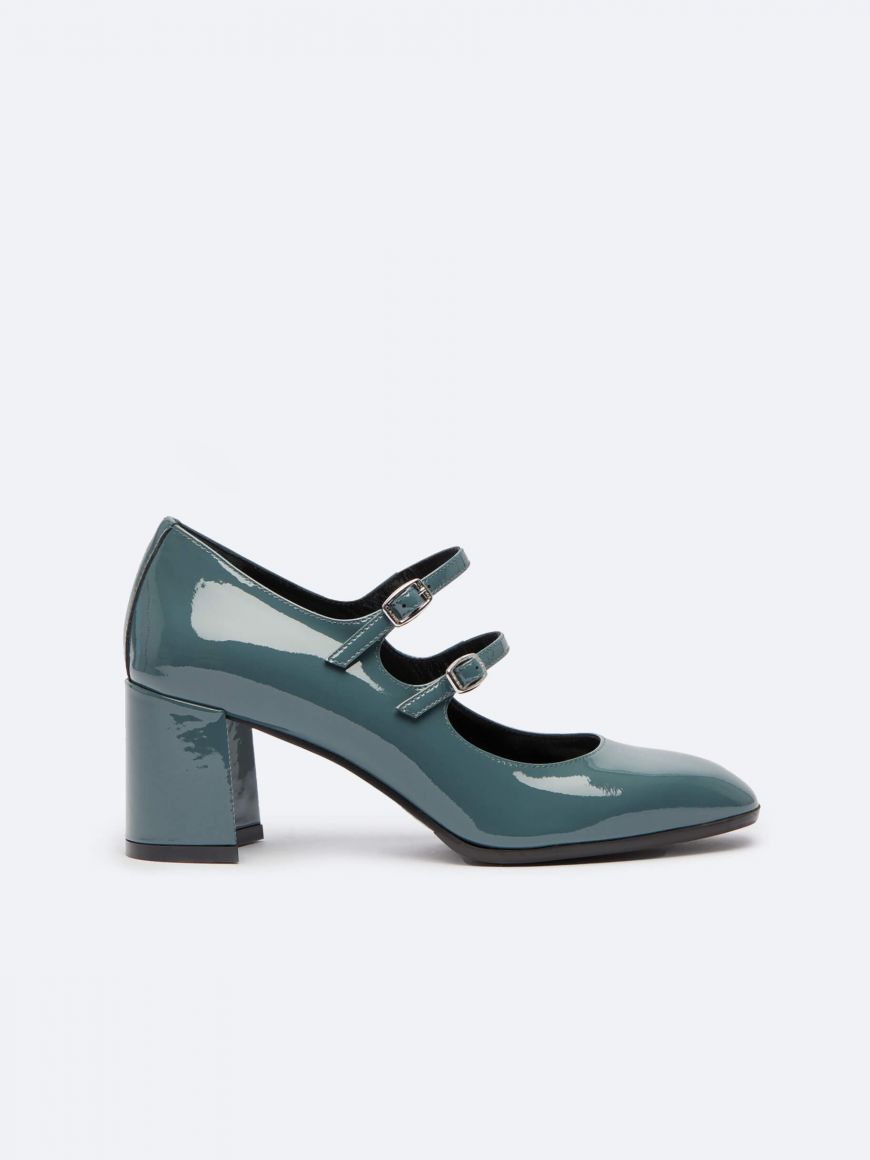 ALICE Blue-grey patent leather Mary Janes pumps
