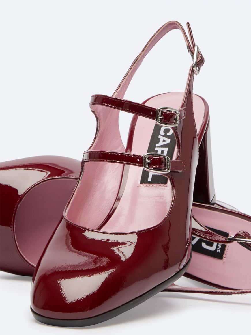 BANANA burgundy patent leather slingback Mary Janes