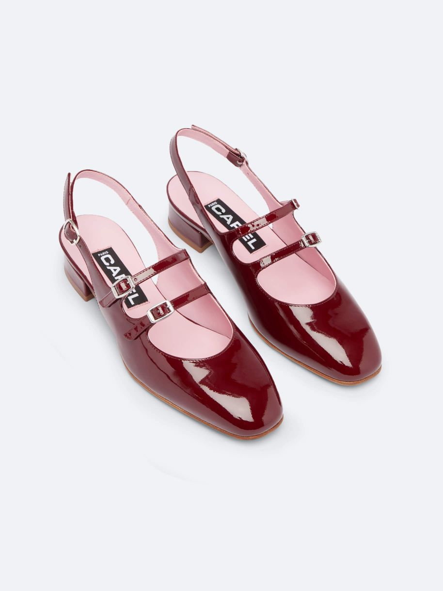 PECHE Burgundy patent leather slingback Mary Janes | Carel Paris Shoes