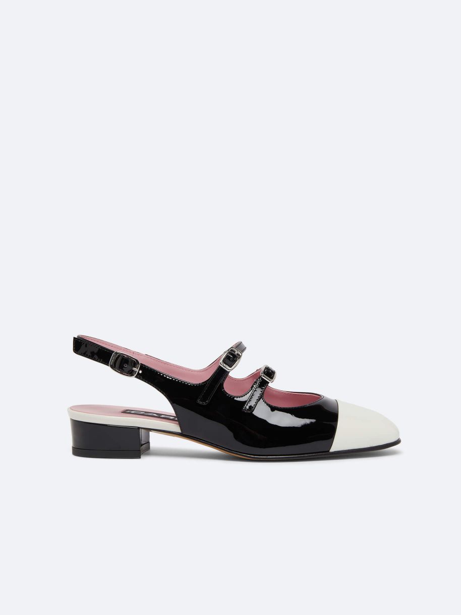 ABRICOT Black and ivory patent leather slingback Mary Janes | Carel Paris Shoes