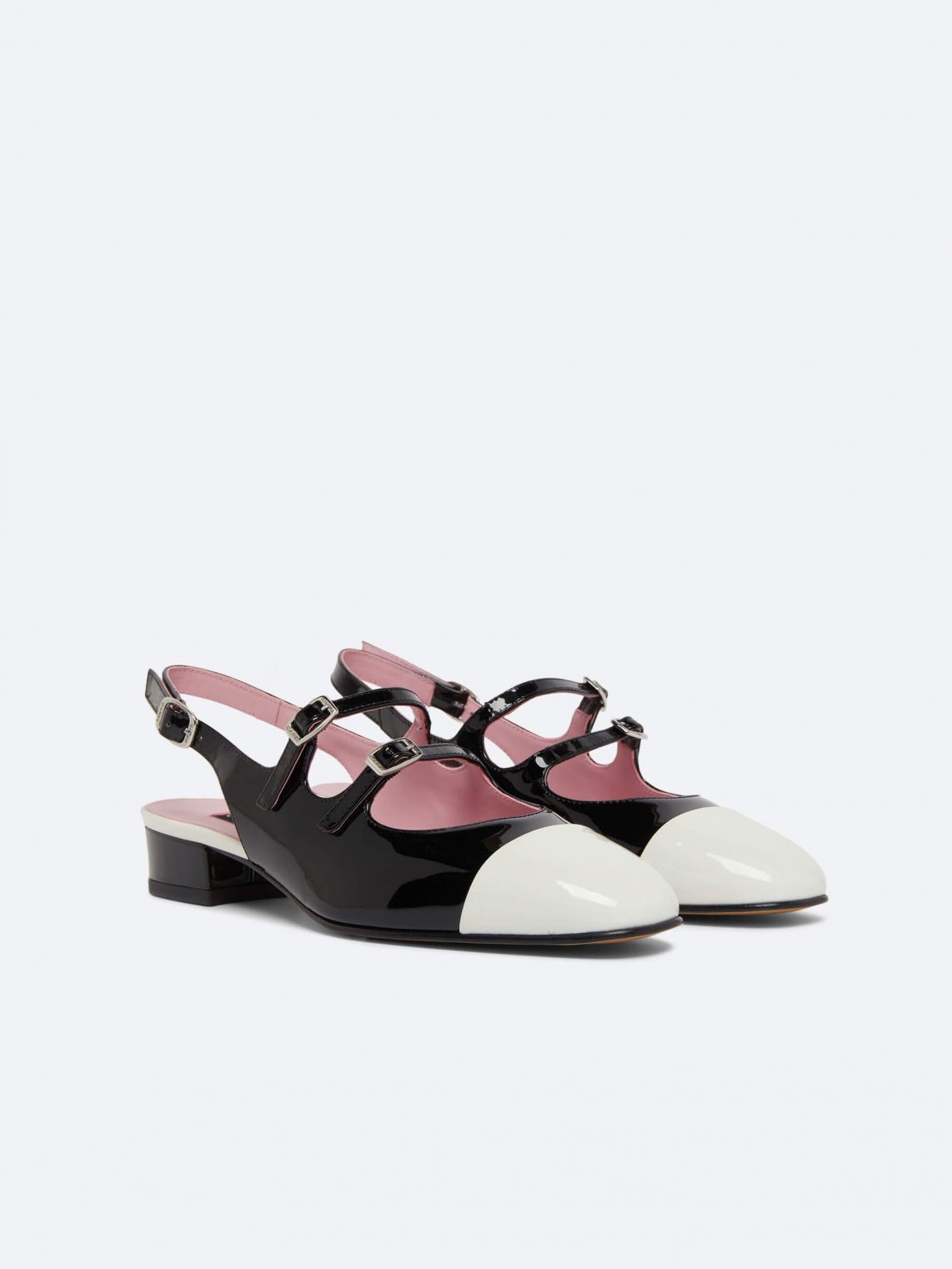 ABRICOT Black and ivory patent leather slingback Mary Janes | Carel ...