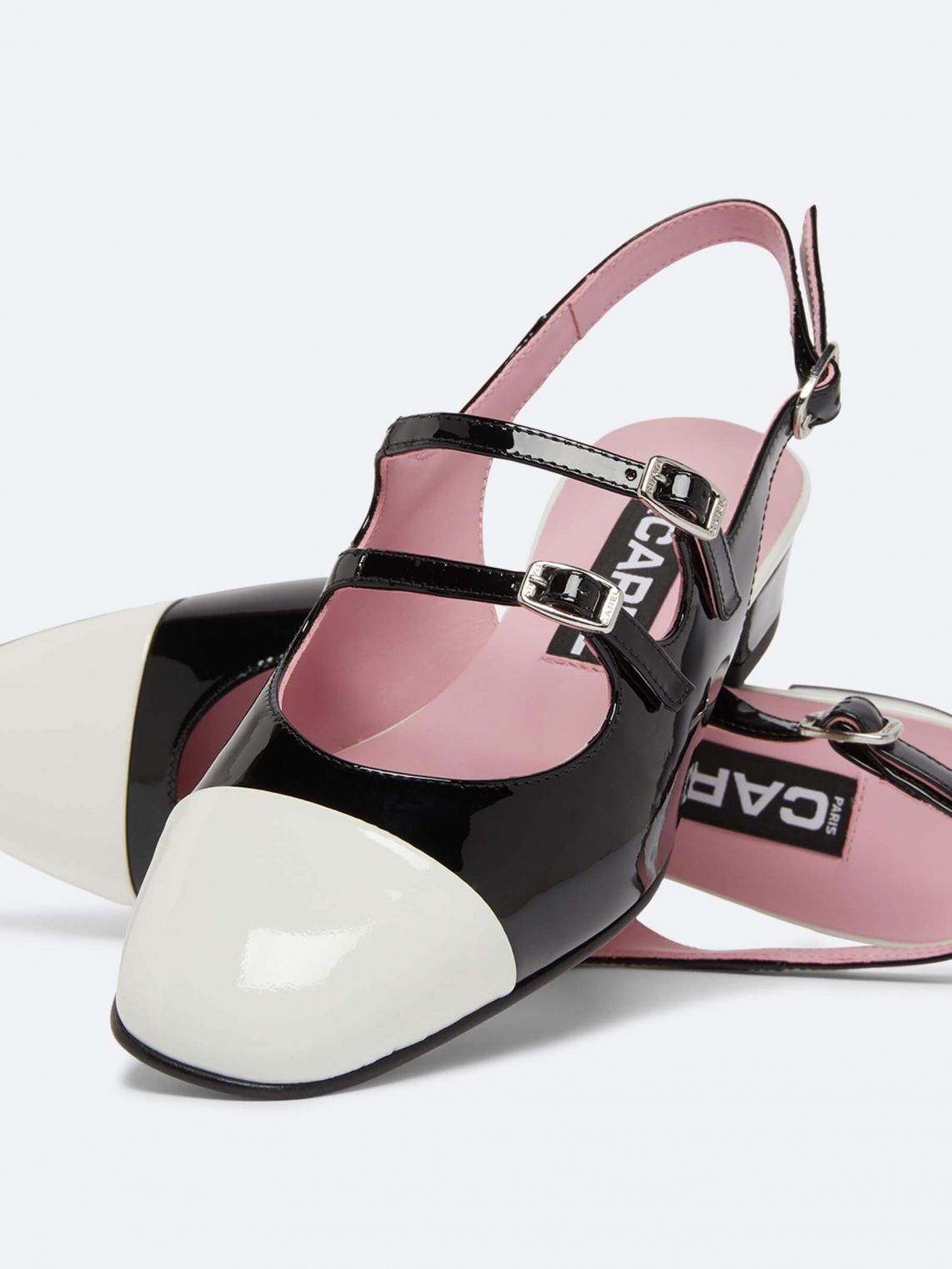 ABRICOT Black and ivory patent leather slingback Mary Janes | Carel ...