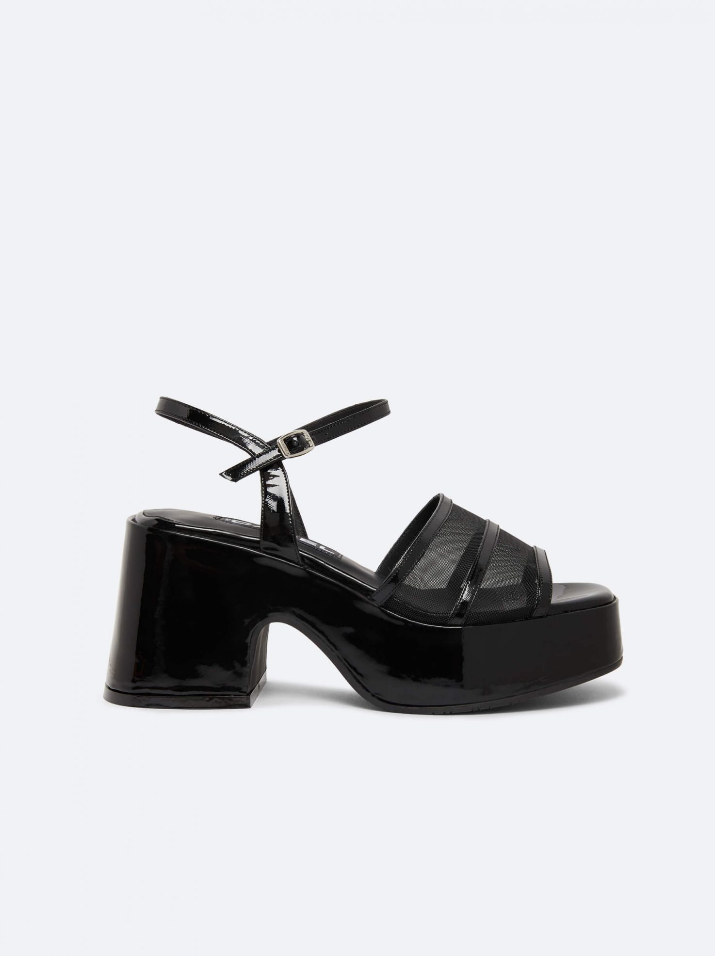 FLOWER Black leather platform mules | Carel Paris Shoes