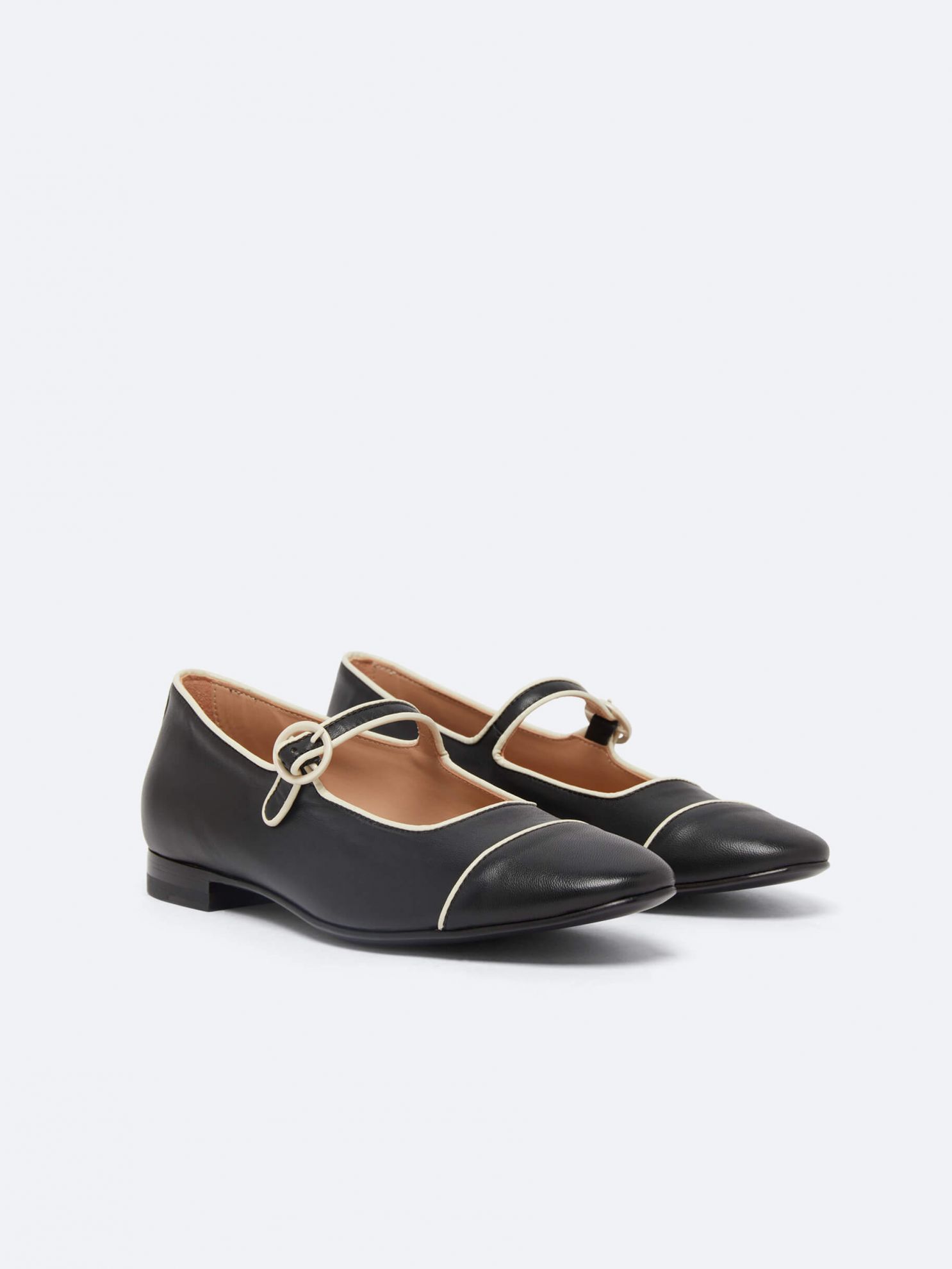 CORAIL black leather ivory piping Mary Janes | Carel Paris Shoes