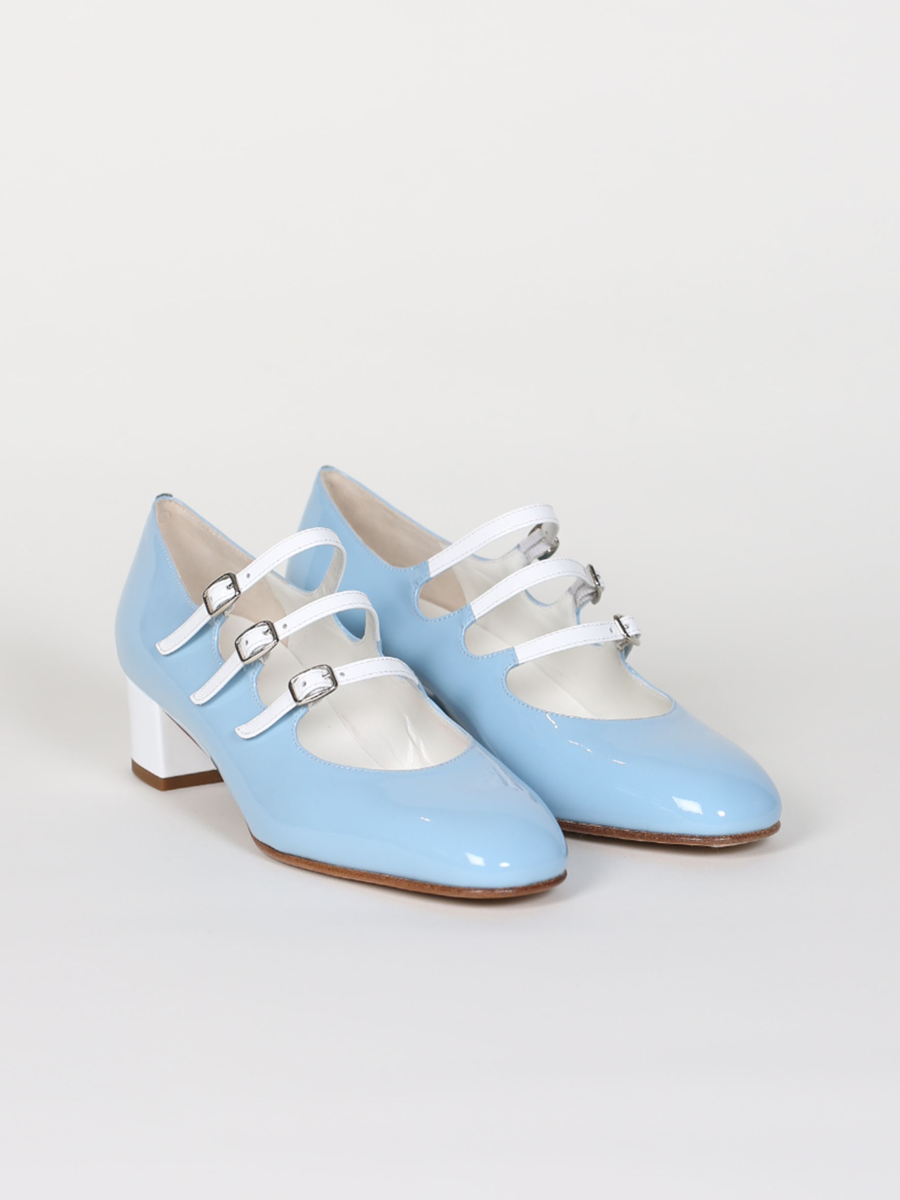 Blue patent leather mary janes