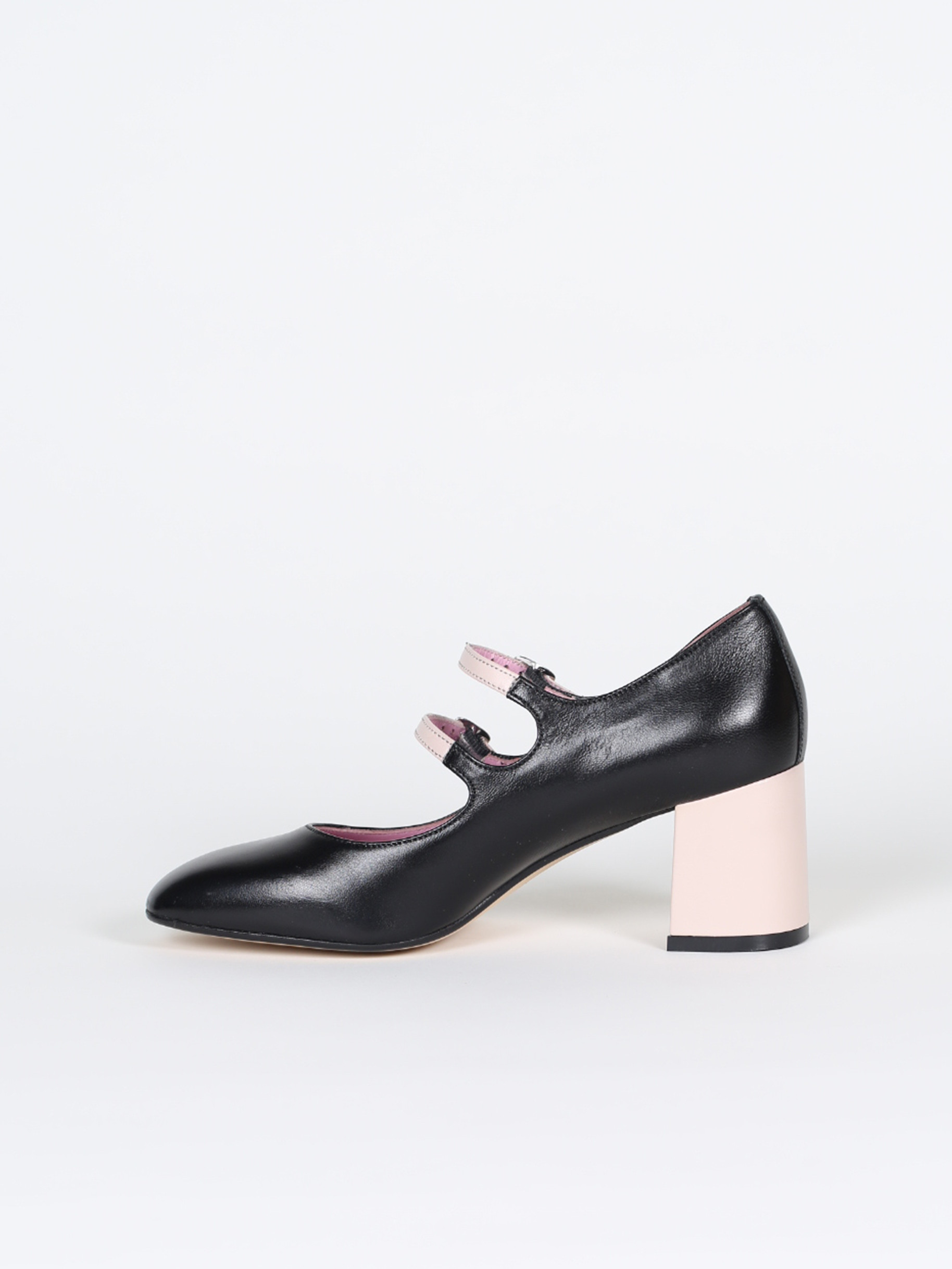 Black and pink leather Mary Janes