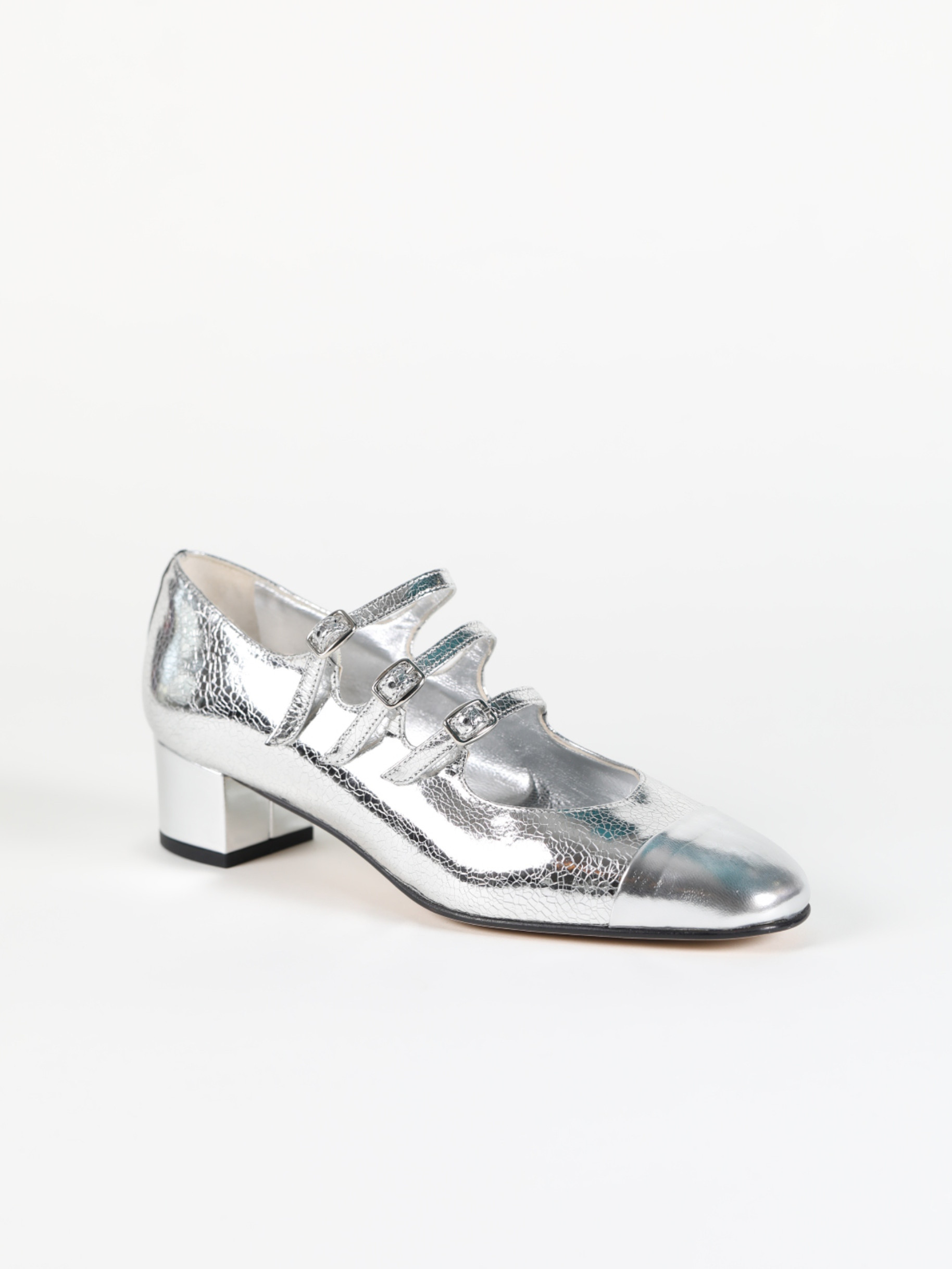 Silver leather Mary Janes