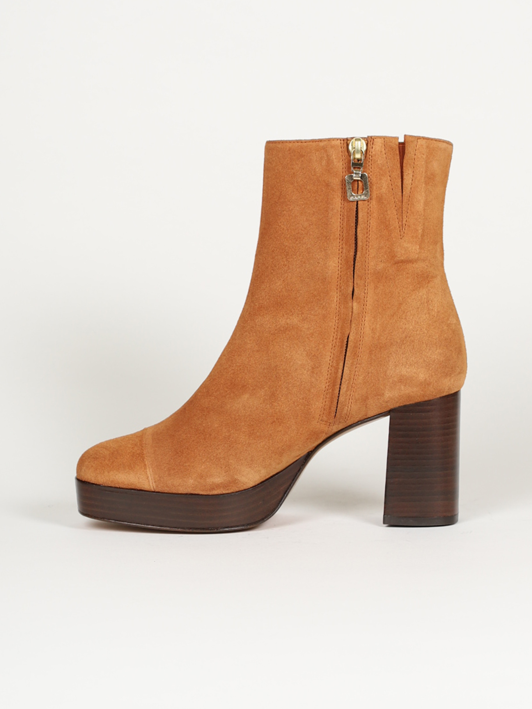 Velvet camel leather ankle boots