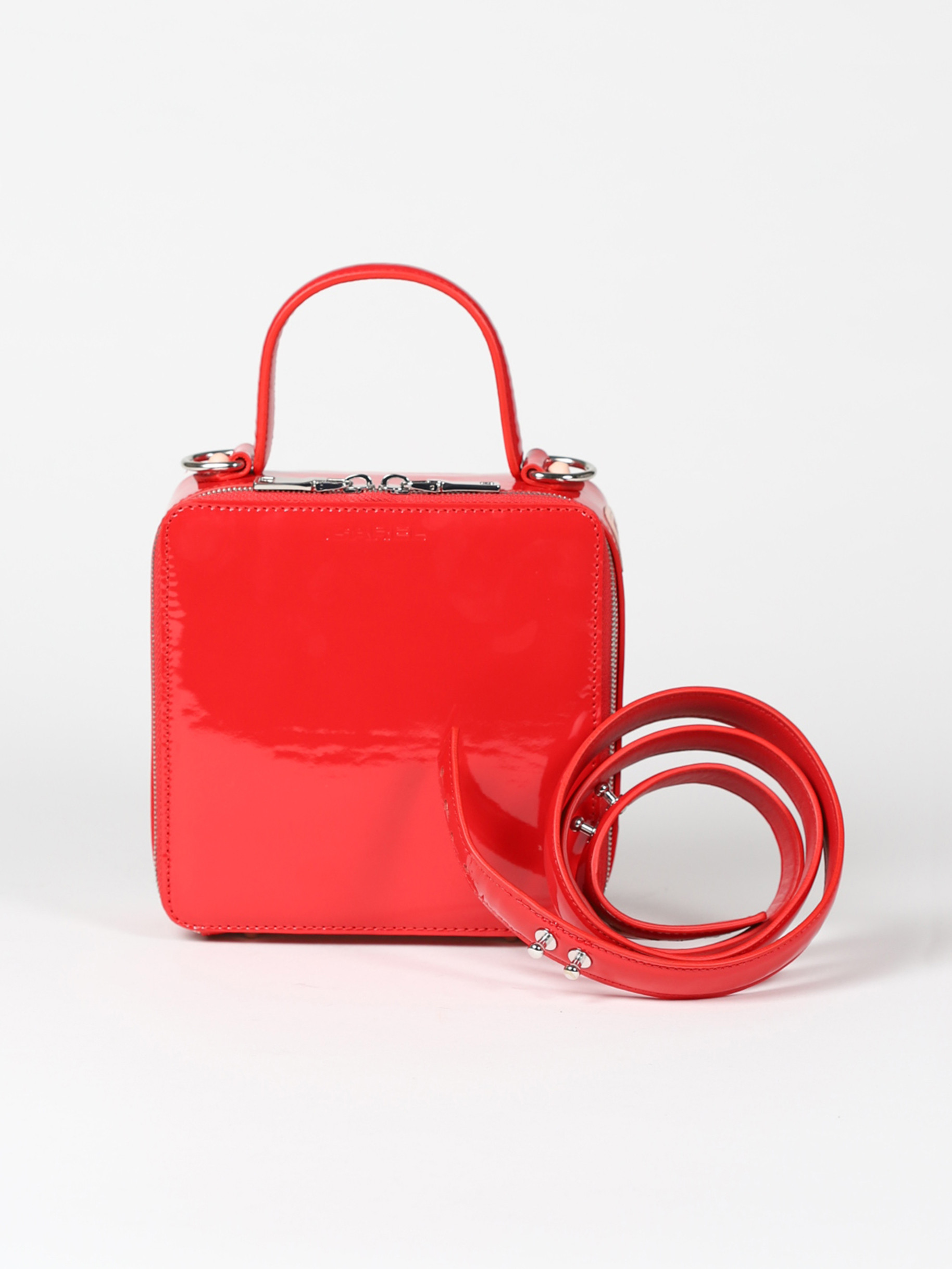Carre Red Patent Leather Bag Carel, Red Leather Suitcase