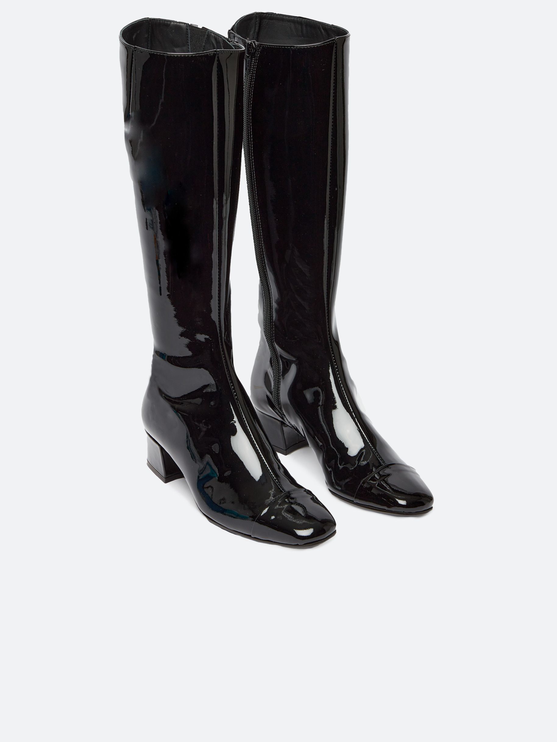 black patent boots knee high