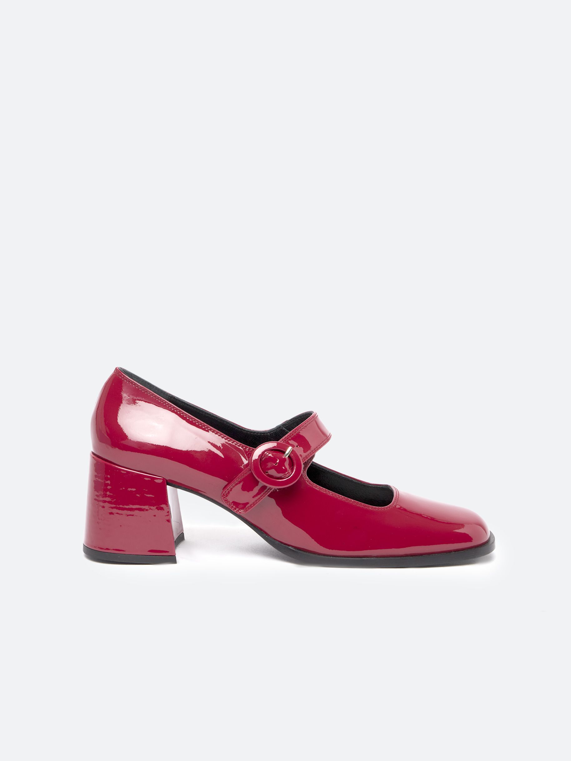CAREN rasberry patent upcycled leather Janes | Carel Paris Shoes