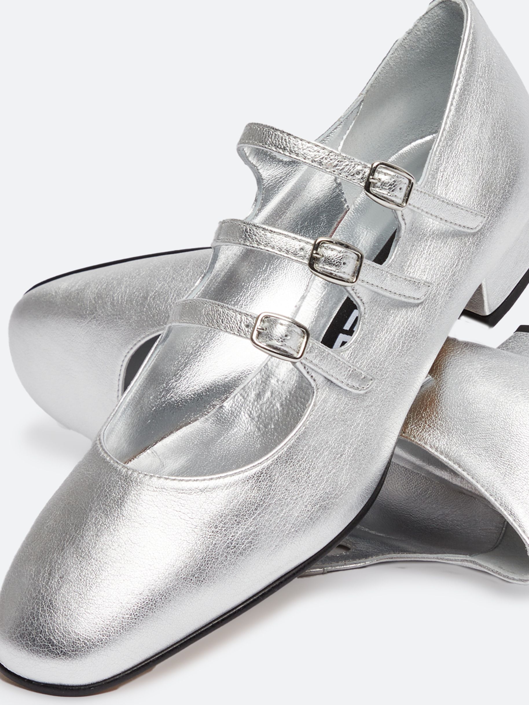Laminated silver leather Mary Janes| Carel Paris Shoes