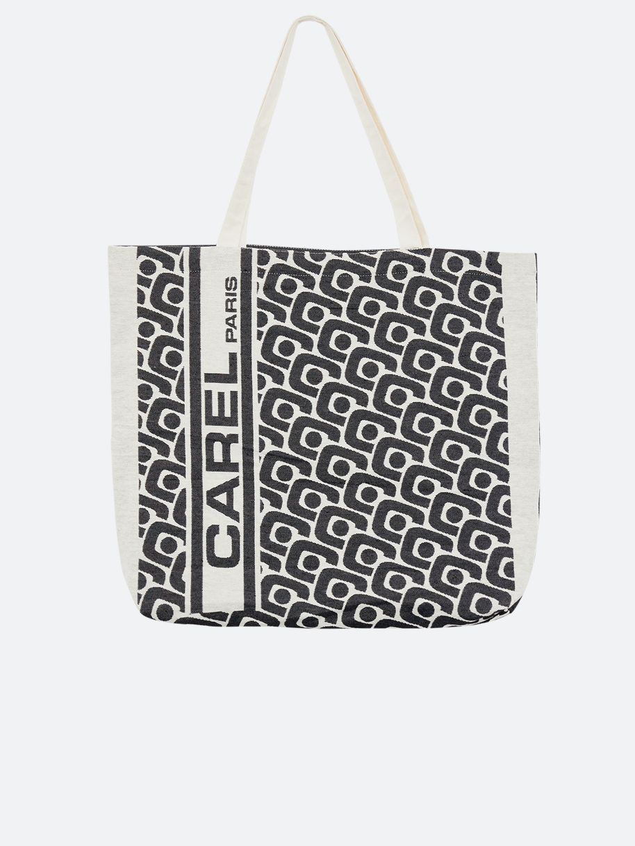 TOTE BAG Black monogrammed tote bag with jacquard weave