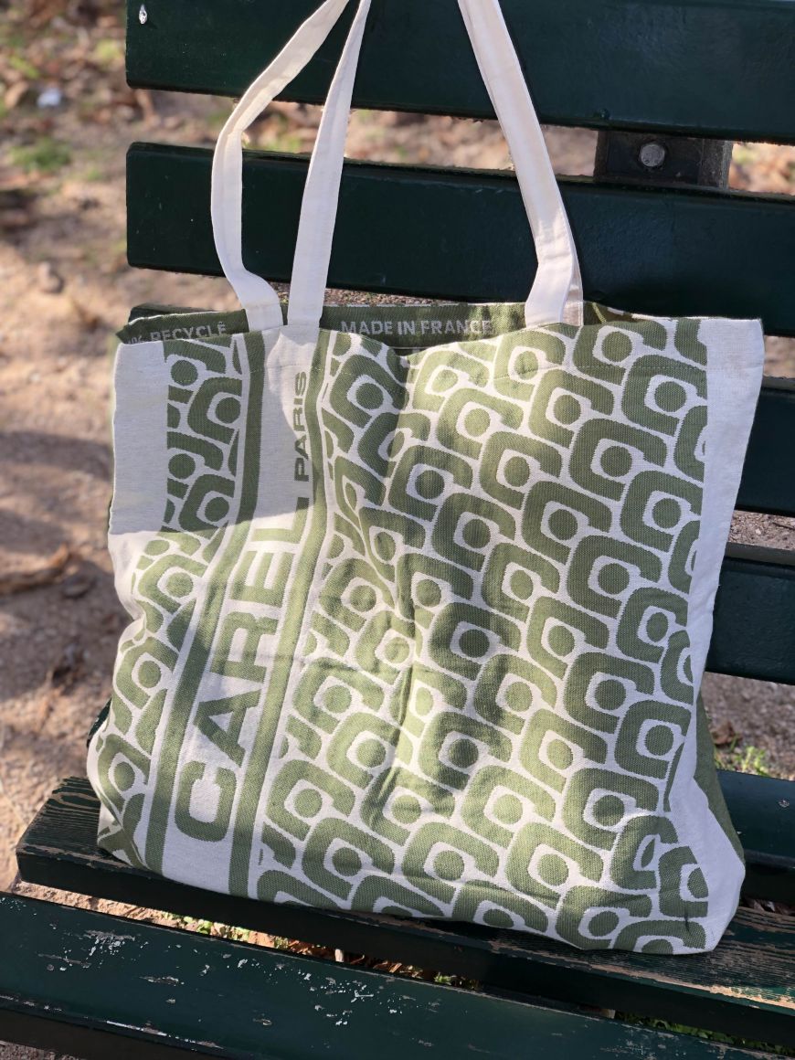 TOTE BAG Kaki monogrammed tote bag with jacquard weave | Carel Paris Shoes